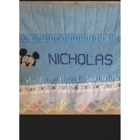 Vintage Disney Babies Mickey Mouse Handtowel Monogram Nicholas, Nursery Room Dec - Picture 5 of 6